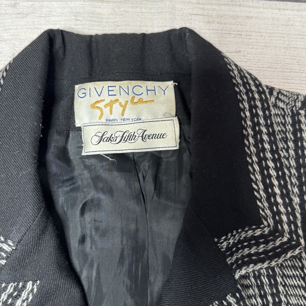Givenchy Style Saks Fifth Avenue Vintage‎ Black White Wool Blazer USA Size 16 - Picture 4 of 9